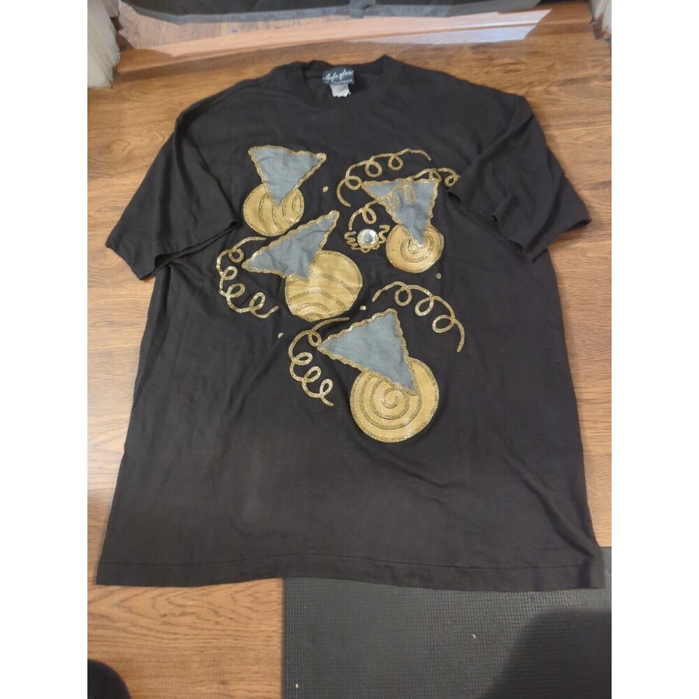 Vtg 90s Style Plus Of California Glitter Rhinestone Women's XL Black T-shirt